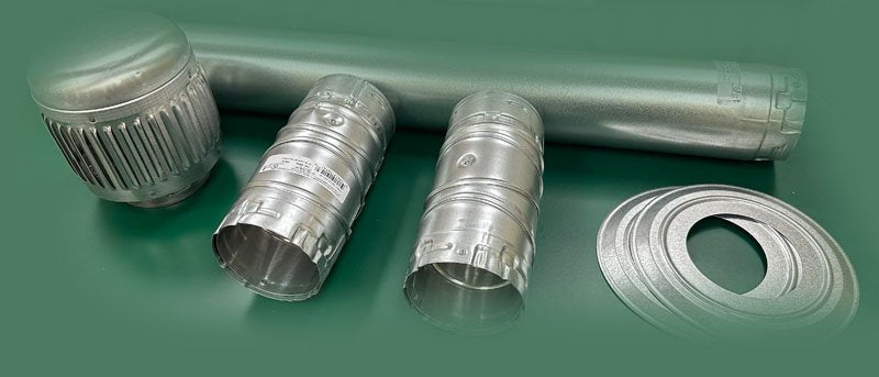 6" Double Wall Vent Pipe Kit for Power Vented Heaters to Include: 1 - 6" Vent Cap, 2 - 6" Vent Collars, 2 - 90 Deg. 6" Elbows & 1 - 6" x 36" Straight Pipe