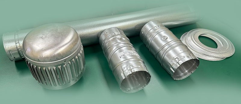 6" Double Wall Vent Pipe Kit for Power Vented Heaters to Include: 1 - 6" Vent Cap, 2 - 6" Vent Collars, 2 - 90 Deg. 6" Elbows & 1 - 6" x 36" Straight Pipe