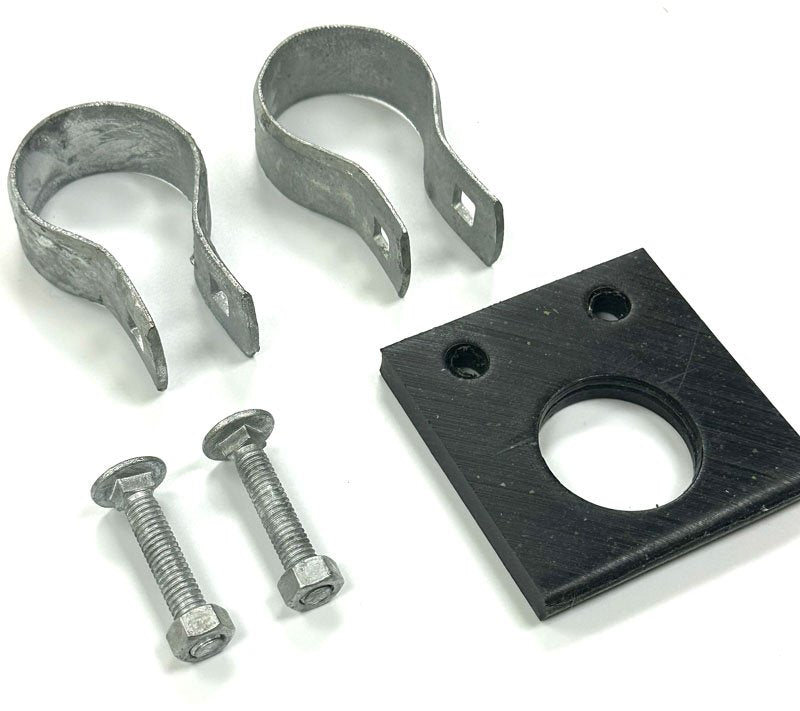 1-3/8" UHMW Black Shaft Hangers W/ 2 - 2" Brace Bands, 5/16 x 1-3/4" Galvanized Carriage Bolts & Nuts